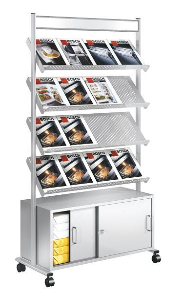 Kerkmann Prospektregal Artline 16 x DIN A4 mit Schrank, B 930 x T 380 x H 1700 mm, alusilber, 42348914