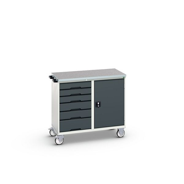 bott verso Montagewagen, mit 6 Schubladen, Tür und Linoleum-Top, BxTxH: 1050 x 600 x 980 mm, Lichtgrau / Anthrazitgrau, 16927123.19