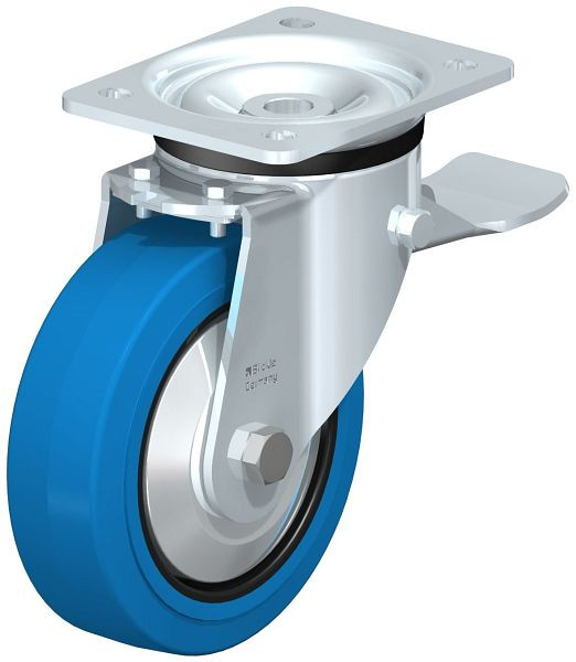 Blickle LK-POEV 160XR-ST-SB-FA Stahlblech-Lenkrolle, schwere Ausführung, mit Anschraubplatte & Feststeller, Elastik-Vollgummi, Blau, 851201