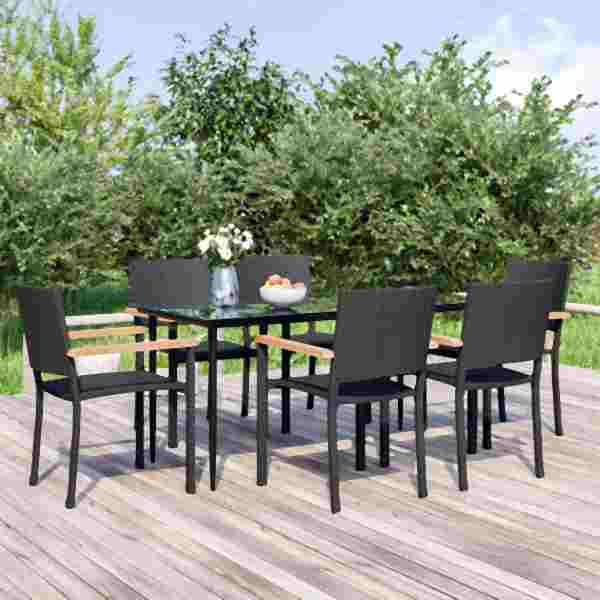 vidaXL 7-tlg. Garten-Essgruppe Schwarz Poly Rattan, 3156685