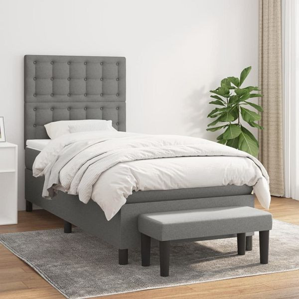 vidaXL Boxspringbett mit Matratze Dunkelgrau 100x200 cm Stoff, 3136894