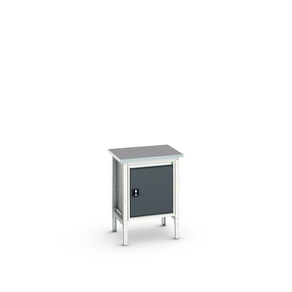 bott verso Werkbank (Linoleum-Platte) mit Unterbauschrank und 1 Tür, BxTxH: 700 x 600 x 780 - 930 mm, Lichtgrau / Anthrazitgrau, 16921615.19