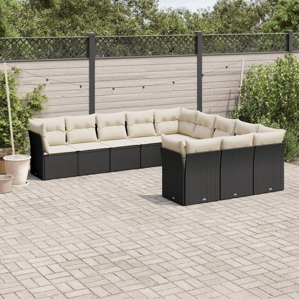 vidaXL 11-teilig Garten-Sofagarnitur mit Kissen Schwarz Poly Rattan, 3250245