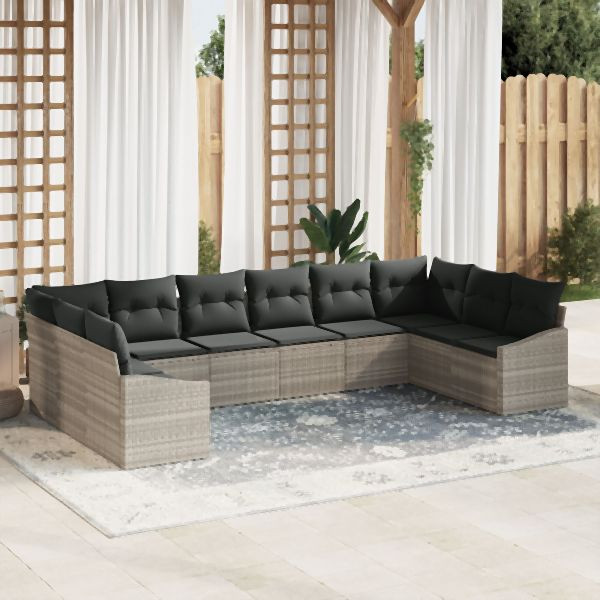 vidaXL Garten Sofa Set 10-teilig Dunkelgrau Rattan Garten Liegesofa, 3355571