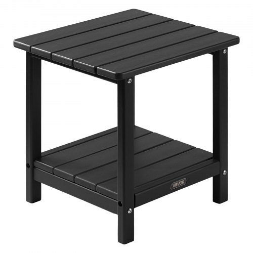 VEVOR Beistelltisch 45x38x44 cm, HDPE, 2 Ablagen, Schwarz, für Terrasse, Pool, Strand, Veranda, Garten, Balkon, HWBZHDPEJXZMROIZB001V0