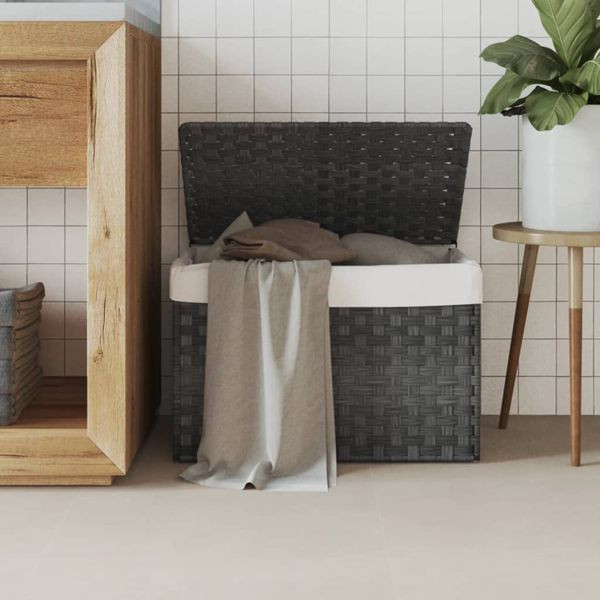 vidaXL Wäschekorb mit Deckel Grau 55,5x35x34 cm Poly Rattan, 372051