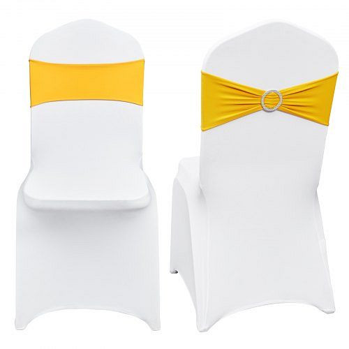 VEVOR Stuhlhussen aus Elastischem Spandex für Klappstühle, Universell Passend, für Hochzeit, Party, Essen (30 Stück Gold & Weiß), YTZSDJSBS100QPLZDV0