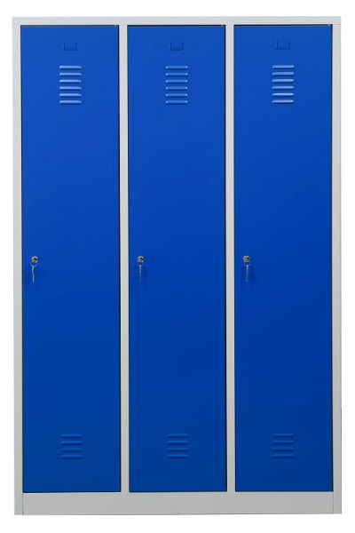 Gürkan Garderobenschrank, 50 x 118,5 x 180 cm, Lichtgrau, Enzianblau, EU Zylinderschloss, Hutboden & Kleiderhaken, WRC/3.18120, 105416