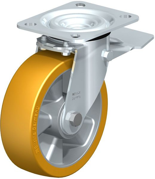 Blickle L-ALTH 125K-ST Stahlblech-Lenkrolle, mittelschwere Ausführung, mit Anschraubplatte & Feststeller, Blickle Extrathane®, Hellbraun, 321588