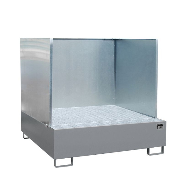 STEIN HGS Auffangwanne AW/SW, mit Spritzschutzwand, 450 Liter, RAL 7005 mausgrau, Gesamthöhe 1360 mm, lackiert, 4 x 200 Liter Fass, 79189.0023