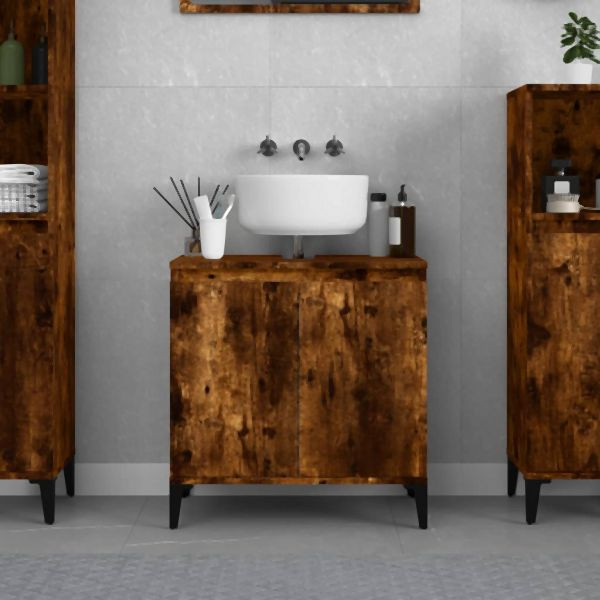 vidaXL Waschbeckenunterschrank Räuchereiche 58x33x60 cm Holzwerkstoff, 821265