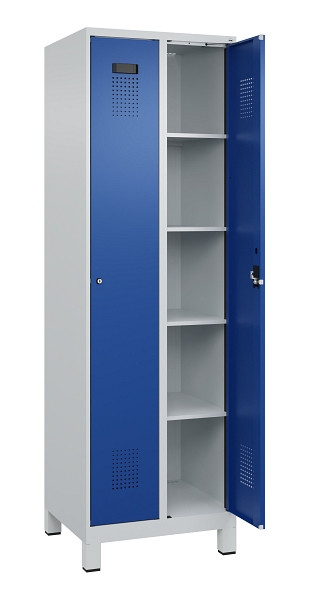 C+P Wäsche-Spind Evolo PLUS, mit Füßen, 2 Abteile, 1950x600x500mm, 7035/5010, Verschluss Zylinderschloss, Ablageböden 8, 049010-20B S10033