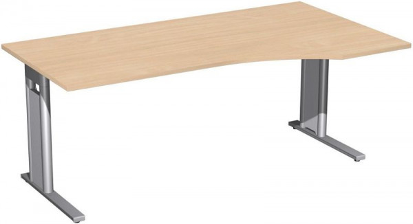 geramöbel PC-Schreibtisch rechts starr, C Fuß Blende optional, 1800x1000x720, Buche/Silber, N-648305-BS