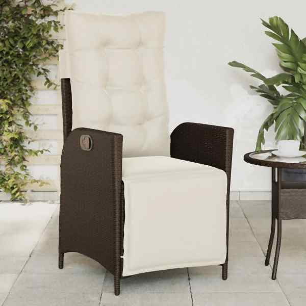 vidaXL Gartensessel mit Fußteil Verstellbar Braun Poly Rattan, UV-beständig, 365282