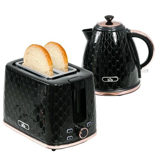 HOMCOM Wasserkocher- und Toaster-Set, 1,7 L, verschiedene Modi, LED-Anzeigen, Schwarz, 800-181V90BK