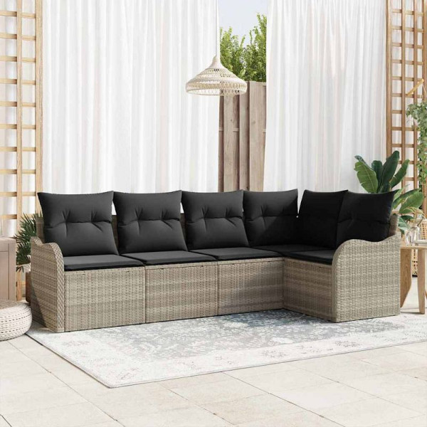 vidaXL Garten-Sofa-Set mit Kissen, 5er Set, Hellgrau Poly Rattan, 3354371