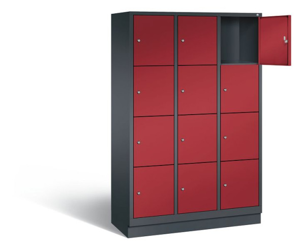 C+P Schließfachschrank Evolo, H1800xB1200xT500mm, Farbe: Schwarzgrau / Rubinrot, 48020-324 S10008