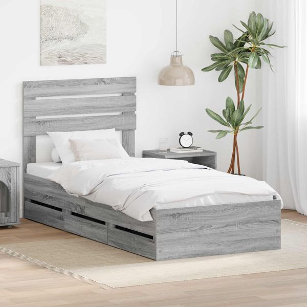vidaXL Bettrahmen Graues Sonoma 90 x 200 cm Ingenieurs Holz, 3411538