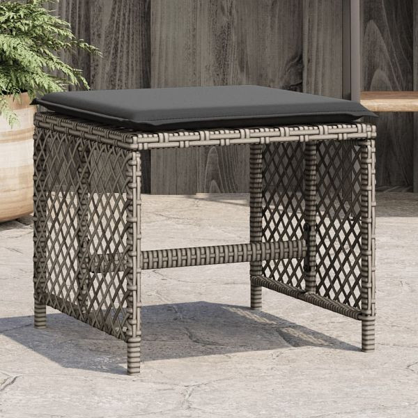 vidaXL Gartenhocker mit Kissen 4 Stück Grau 41x41x36 cm Poly Rattan, 365050