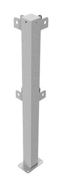 Schake Schutzgeländer Stahlrohr 70 x70 mm, Standpfosten für Dübel Befestigung, Eckpfosten für Ober- und Knieholm 90°, feuerverzinkt, 4273P