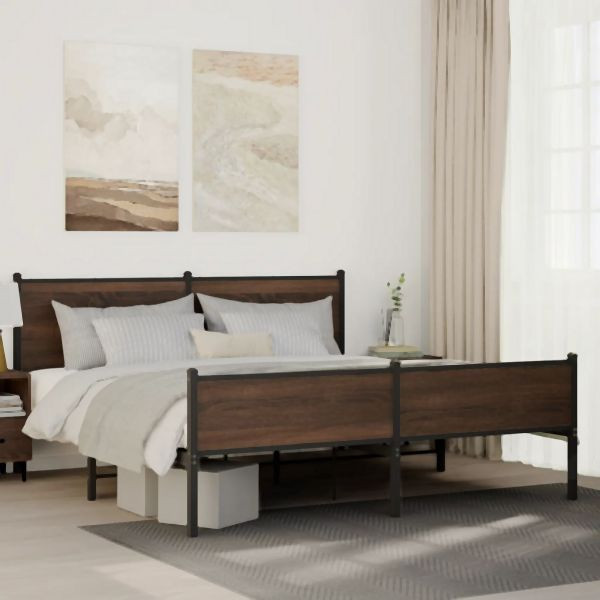 vidaXL Metallbett ohne Matratze Braun Eichen-Optik 180x200 cm, 3301415