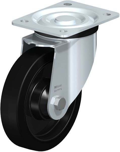 Blickle L-POEV 161KD Stahlblech-Lenkrolle, mittelschwere Ausführung, mit Anschraubplatte, Elastik-Vollgummi, Schwarz, 850596