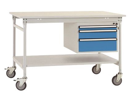 Manuflex Komplett-Beistelltisch BASIS mobil mit Melamin-Platte + Gehäuse-Unterbau, BxTxH: 1000 x 800 x 850 mm, Lichtblau, BB5361.5012