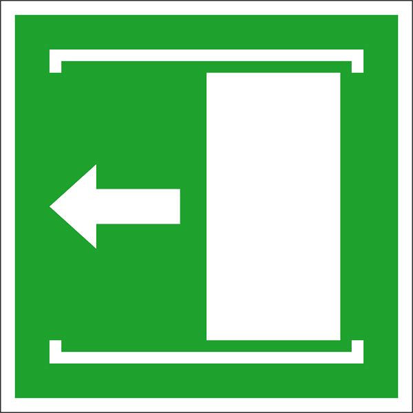 SafetyMarking Rettungsschild, Schiebetür öffnet nach links, BxH 10x10 cm, Folie, selbstklebend, langnachleuchtend, 38.A2085