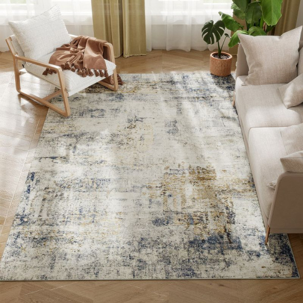 HOMCOM Wohnzimmerteppich, Polyester, modernes künstlerisches Muster, waschbar, Grau, 83C-016V00GY