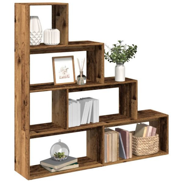 vidaXL Raumteiler-Bücherregal 4 Stufen Altholz-Optik 143,5x29x143,5 cm, 858001