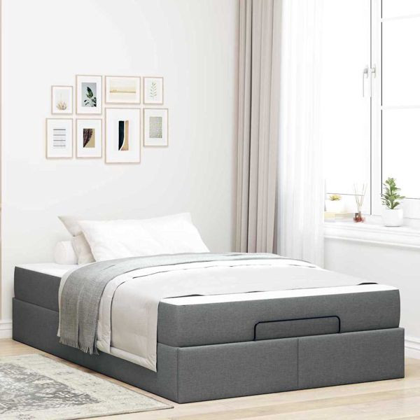 vidaXL Bettgestell mit Matratze Dunkelgrau 120 x 190 cm Stoff, 3399474