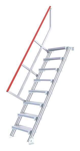 HYMER Treppenleiter stationär ohne Podest, Treppenneigung 60°, Stufenbreite 600 mm, 8 Stufen, Standhöhe 2,00 m, 22100608