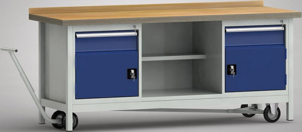 KLW Standard-Werkbank, fahrbar 2000 x 700 x 840 mm L x T x H, WS737N-2000M40-E2000