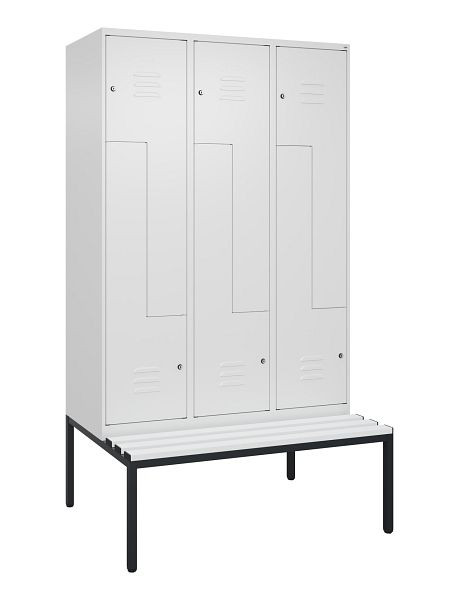 C+P Z-Spind Classic PLUS, mit untergebauter Sitzbank, 6 Abteile, 2120x1200x815mm, 9016/9016, Zylinderschlösser, 0800537-326 S10059