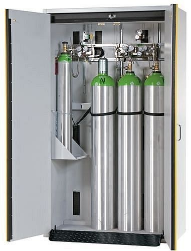 asecos Feuerbeständiger Gasflaschenschrank G30.12, 1200 mm breit, 2-flügelige Tür, gelb, 3066300230664