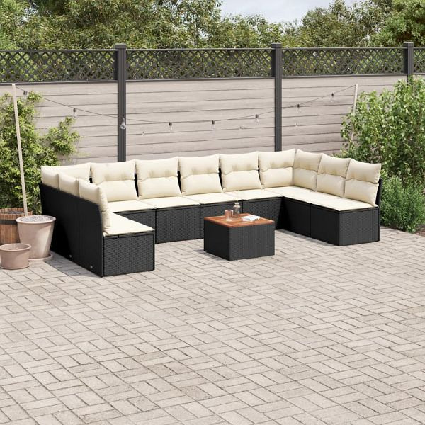 vidaXL 11-teilig Garten-Sofagarnitur mit Kissen Schwarz Poly Rattan, 3256126