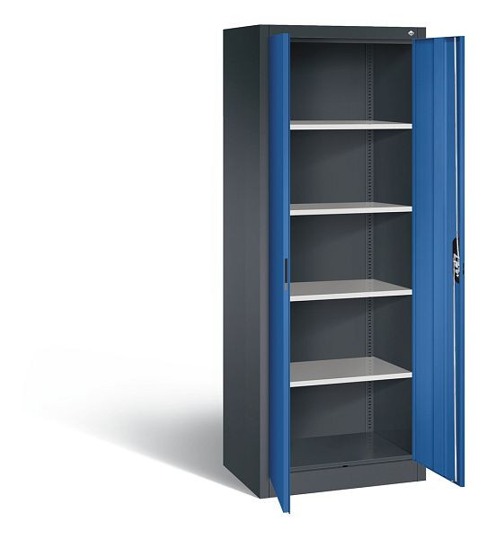 C+P Büroschrank Acurado, H1950xB700xT500mm, Farbe: Schwarzgrau / Enzianblau, Muldengriff, 5 OH, 9237-000 S10413