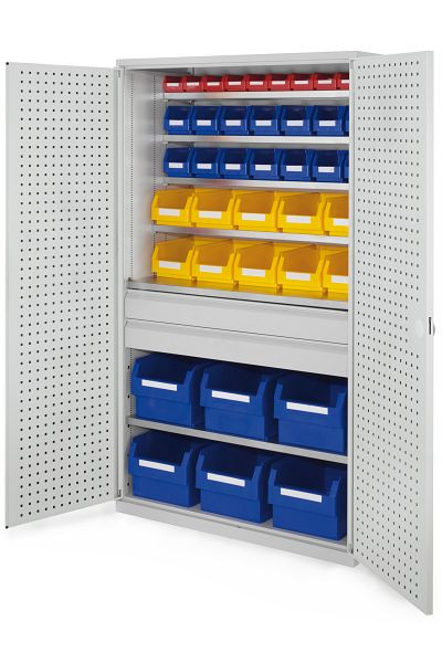 Kappes Großraum Schrank Modell 32 RAL 7035, 1950 x 1130 x 590 mm, Türinnenseite: RasterPlan Lochplatten, 2 Schubladen mittig, 1780.15.3013
