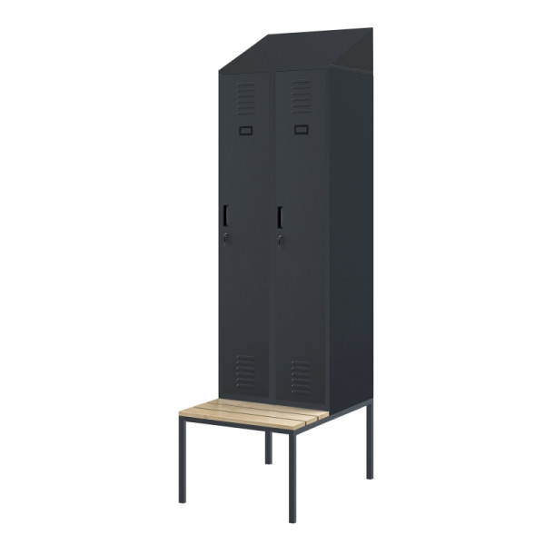 Jan Nowak Spind mit Sitzbank und Schrägdach KACPER II PRO, 600 x 2295 x 85 mm, anthrazit, 1841