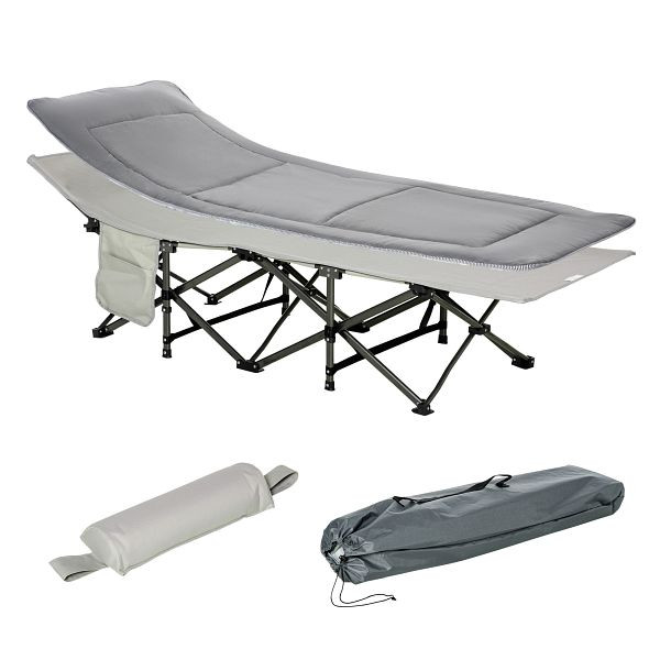 Outsunny Campingbett, klappbares Feldbett mit Kopfkissen, 188 x 64,5 x 53 cm, Grau, A20-207LG