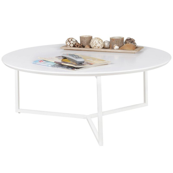 Wohnling Design Couchtisch MDF Holz weiß matt Gestell Metall ø 80 cm, modern, rund, WL5.240