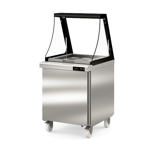 Vaiotec TOPLINE Zubereitungstisch 800 / 1-fach mit Tür, Glasklappdeckel, auf Rollen, GN 1/6, Breite: 701 mm, 11651