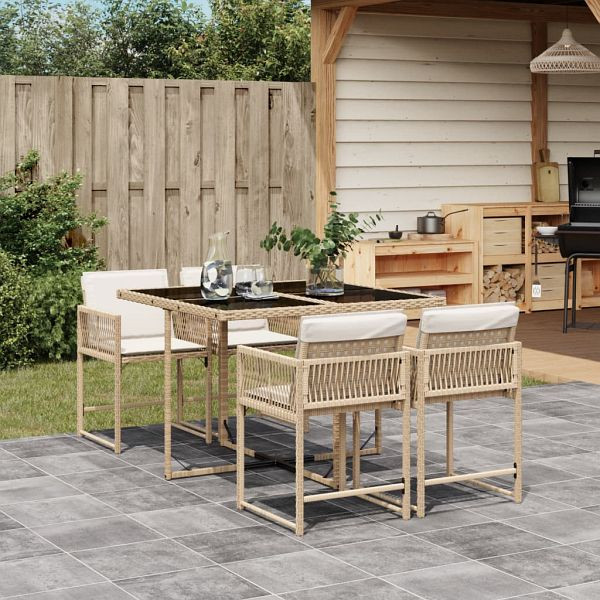 vidaXL 5-teilig Garten-Essgruppe mit Kissen Beige Poly Rattan, 3211438