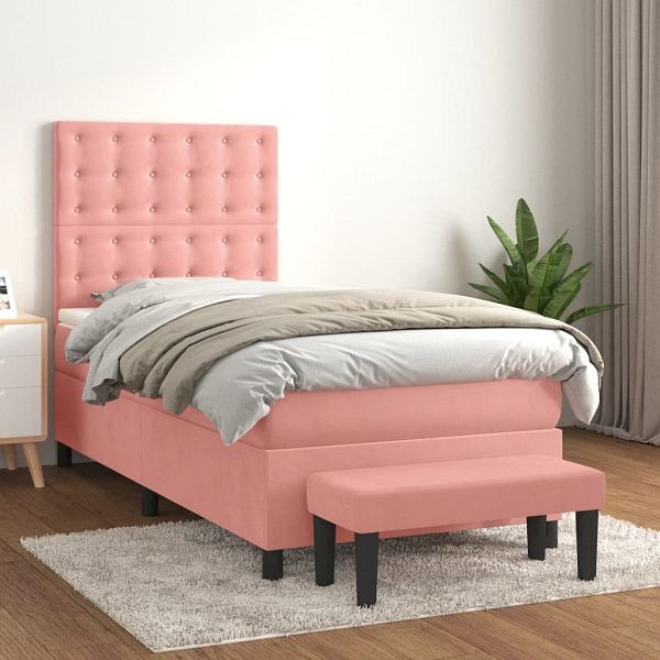 vidaXL Boxspringbett mit Matratze Rosa 80x200 cm Samt, 3138054