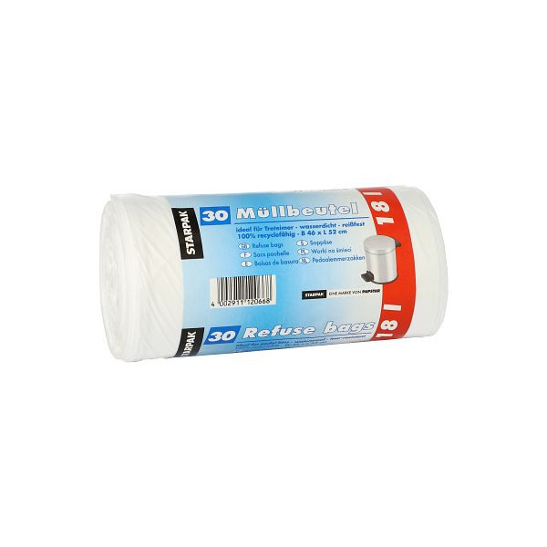 Starpak Müllbeutel - 18 L, LDPE, weiß, 30 Stück, 12066