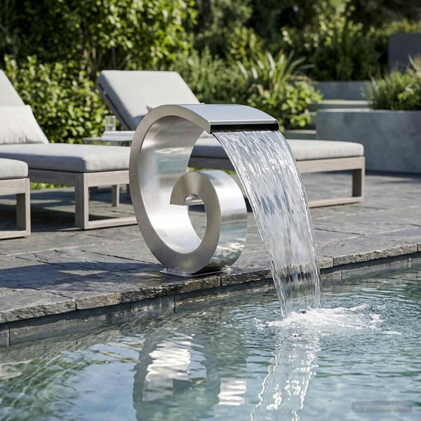 vidaXL Pool-Wasserfall mit LED Edelstahl 304 50 x 30 x 53 cm Silber, 42040590