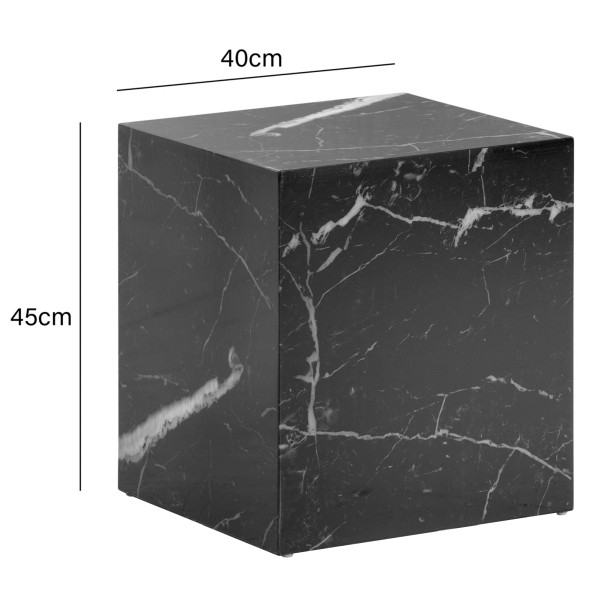 Wohnling Couchtisch MONOBLOC 40x40x45 cm Schwarz Hochglanz mit Marmor Optik, Wohnzimmertisch Cube Quadratisch, Lounge Beistelltisch Würfel-Form, WL6.854