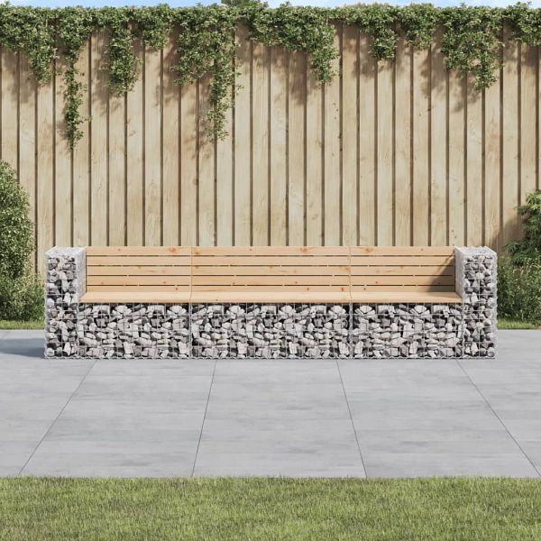 vidaXL Gartenbank aus Gabionen 287x71x65,5 cm Massivholz Kiefer, 3196251