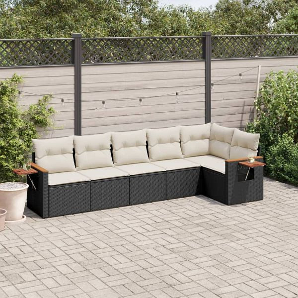 vidaXL 6-teilig Garten-Sofagarnitur mit Kissen Schwarz Poly Rattan, 3259228