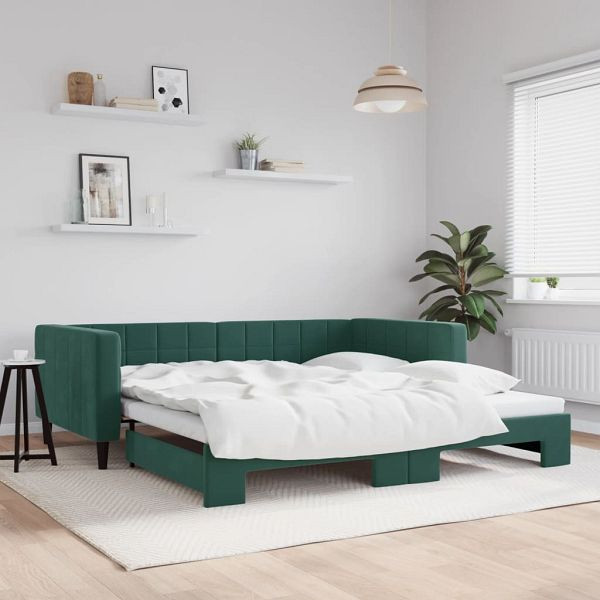 vidaXL Tagesbett Ausziehbar Dunkelgrün 100x200 cm Samt, 3196700